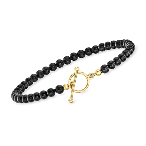 Ross-Simons 3.5-4mm Onyx Bead Charm-Compatible Toggle Bracelet in 18kt Gold Over Sterling