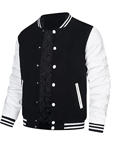 HOOD CREW Mens Varsity Jackets Faux Leather Sleeve Letterman Boys College Baseball Jacket4