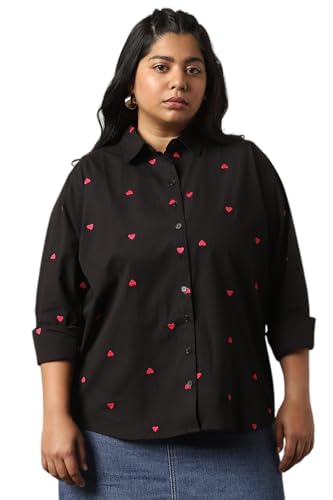 Image of HIGH Star Oversized Embroidered Cotton Shirt for Women | Stylish Tops for Women | Comfortable and Trendy Casual Shirt