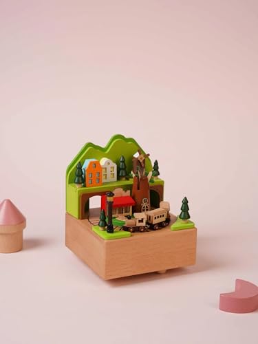 Image of AUGEN Exclusive Music Box Musical Boxes Carousel Children's Boutique Wooden Men and Women Birthday Creative Christmas Valentine's Day Gift Home Decoration (1086F2)