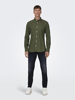 Chemise Homme ONLY & SONS Manches Longues - Coton Et Lin - Coupe Droite - Col Classique