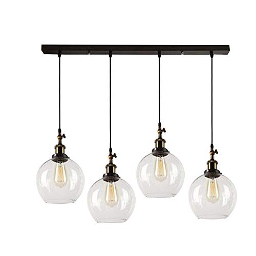 SUSUO Lighting 4-Lights Retro Country Style Clear Glass Island Chandelier Pendant Lighting Fixture，Antique Brass & Bronze Finish … (#1)