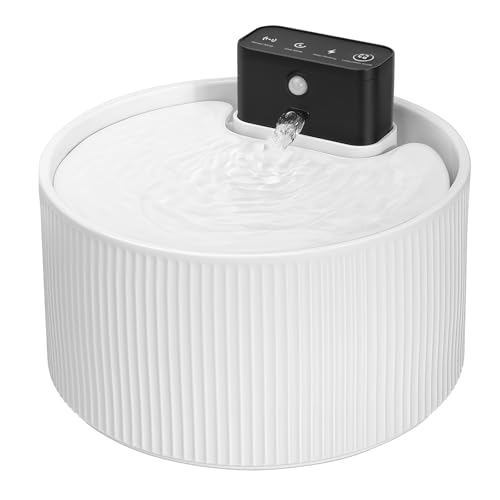 Feriva Katzenbrunnen Kabellos Keramik, Wiederaufladbar Batteriebetrieben 4000mAh 2.2L Trinkbrunnen mit Bewegungsmelder, Mehrfachfiltration...