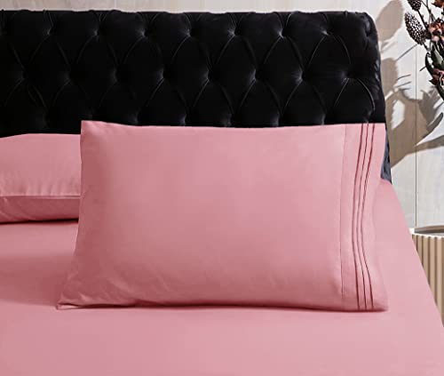 Image of Mocassi Hotel Luxury 1800 Thread Count Bedding Pillowcases Standard Size Set of 2 - Pillow Covers - Pillow Protector - Cooling Pillowcases (Set of 2 Standard /Queen Size, Dusty Rose)