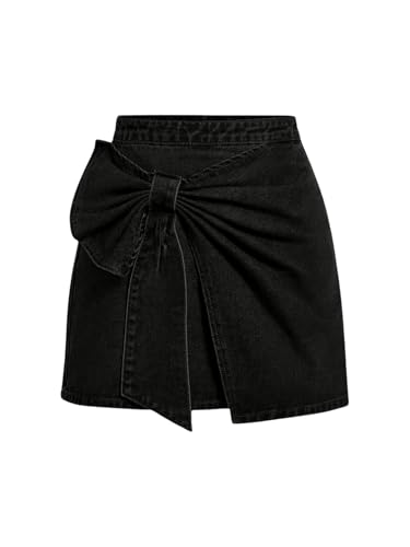 Floerns Women's Plus Size High Waist Denim Skirt Wrap Front Bow Bodycon Mini Skirt