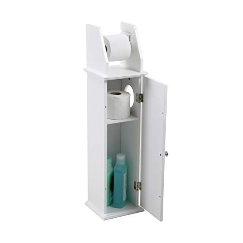 House & Homestyle Coughton White Holder, Free Bathroom Loo Roll/Toilet Brush Slimline Unit Storage Solution, 2 Tiered Stand with Cupboard Wood Finish, MDF, H 79cm x W 20.5cm x D 18cm House & Homestyle Coughton White Holder, Free Bathroom Loo Roll/Toilet Brush Slimline Unit Storage Solution, 2 Tiered Stand with Cupboard Wood Finish, MDF, H 79cm x W 20.5cm x D 18cm
