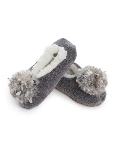 Image of MeMoi Women's Chenille Non-Skid Pom-Pom Slippers