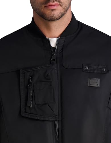 KARL LAGERFELD Men's All Over Patches Long Sleeve Solid Bomber Jacket4