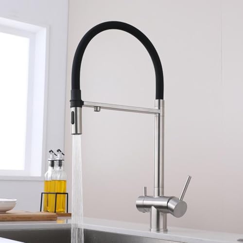 Robinet de cuisine avec filtre à eau douchette extractible inox durable
