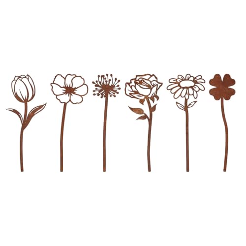 MANOPRANA 6 Stück Gartenstecker Rost Deko für Garten, Rosen,...