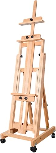 Caballete de madera con ruedas – Caballete de pintura de estudio ajustable para mostrar carteles y bocetos al aire libre, fácil de montar, perfecto para artistas