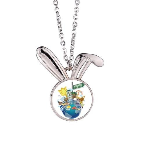 Collier avec pendentif lapin en plchine Hong Kong en métal argenté