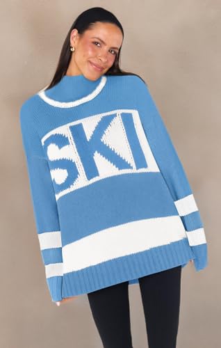 Image of Yousify Womens Sweaters Fall 2025 Oversized Color Block Ski Sweater Crewneck Winter Tops S-2XL