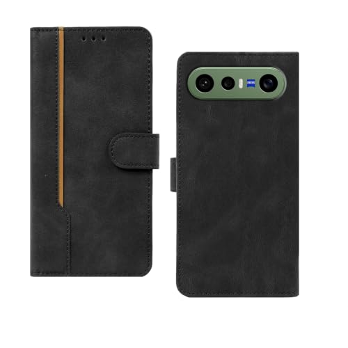 Image of amazon basics Vivo X300FE 5G Flip Cover | Card Pockets Wallet & Stand | Flip Cover for Vivo X300FE 5G (Black with Beige Strip)