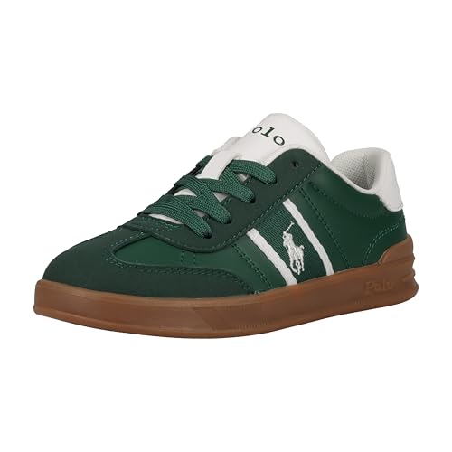 POLO RALPH LAUREN Heritage Court III T-Toe Child DK Green/White M030 Sneaker, 3 US Unisex Little Kid