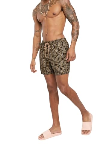 Men's Beach Shorts, Geometric Print with Pockets, Drawstring Design2