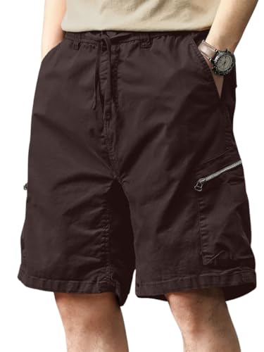 Image of Leriya Fashion Men's Cotton Cargo Shorts with Elastic Drawstring Waist | Multiple Utility Pockets & Zipper Side Pocket | Summer Shorts for Daily Outfits, Hiking, Trekking & Street Style