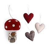 Gry & Sif Handgemacht & Fairtrade-Zertifiziert | Stilvolles dänisches Design X Nepali Kunsthandwerker | Pilzhaus – Klein & Herz mit klassischer Stickerei – 4er Set