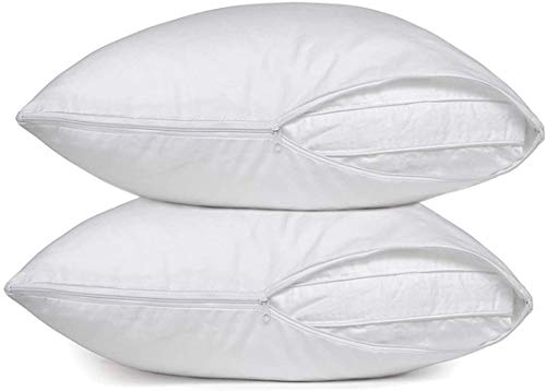 Image of Waterproof Zippered Pillow Encasement - White Pillow Protectors Terry Cotton - 12 x 16 Inch
