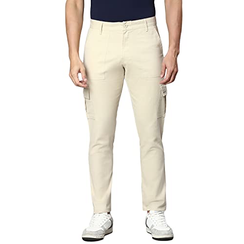 Image of Hubberholme Men's Regular Fit Cotton Trousers with Patch Pockets, Ankle Length Button Closure Cargo Chinos
