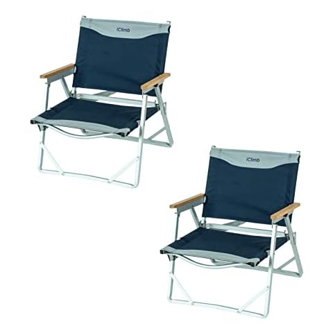iClimb Ultralight Low Beach Concert Camping Folding Chair with Handle and Shoulder Strap (Navy - 2PC) Cover