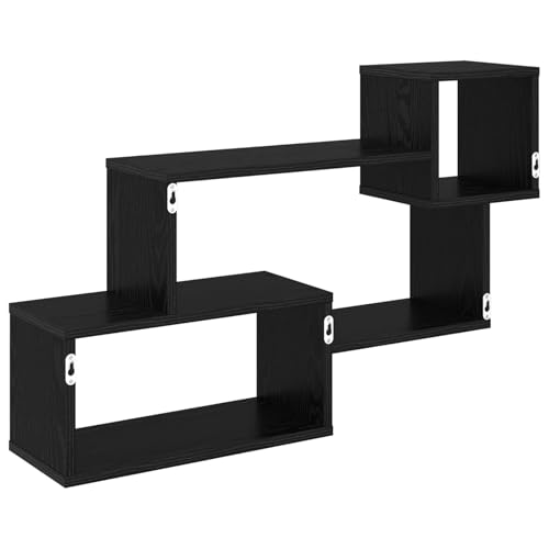 Étagère flottante murale noire bois support rangement