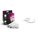Philips Hue White and Colour Ambiance Smart Light Bulb 2 Pack 75W - 1100 Lumen Lightstrip Plus v4 [2 m] White and Colour Ambiance Smart LED Kit