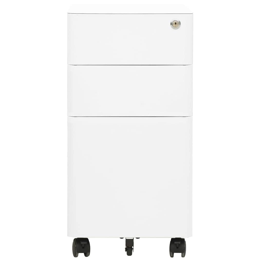 Armadietto portadocumenti con ruote, bianco, 30 x 45 x 59 cm, in acciaio, con 3 cassetti e 1 lucchetto per cartelle, aste sospese e materiale di cancelleria, durevole e salvaspazio
