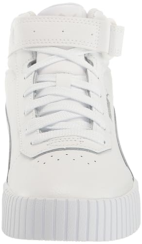 PUMA Unisex-Child Shoes Carina 2.0 Mid Sneaker, White Silver, 5 US Big Kid2