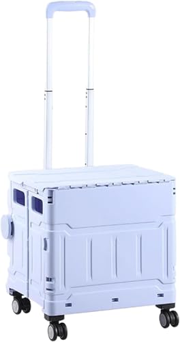Faltbarer Einkaufstrolley auf Rädern - Tragbare Transportbox mit Deckel Verstellbarer Aluminiumgriff Ideal für Reisen Büro Einkaufen & täglichen Komfort