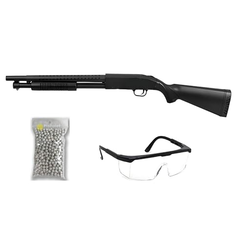 THE REPLICANT Pacchetto Replica Airsoft Fucile M500 A SWAT con Calcio Completo + 600 Pallini da 0,20 g e Occhiali protettivi