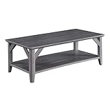 Convenience Concepts Winston Coffee Table 47.25' - Farmhouse, Rustic Center Room Accent with Storage Shelf for Traditional Living & Family Room, Weathered Gray