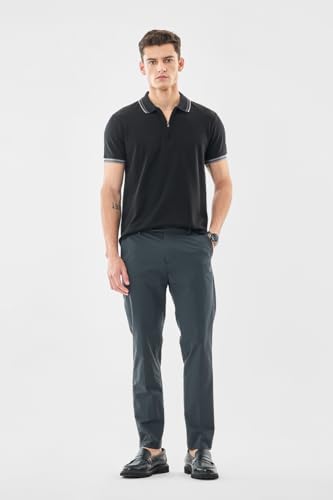 Image of SNITCH Men Chinos | Slim Fit Mid Rise Solid Pattern | Cotton Blend with Medium Stretch & Smooth Texture | Button & Zip Closure for Casual & Street Wear