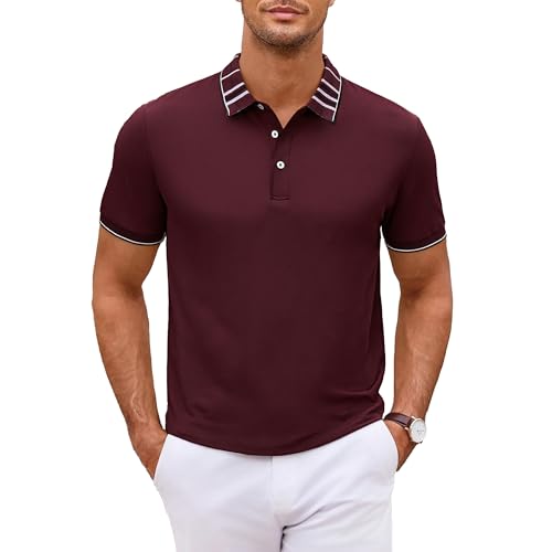 Esabel.C Polo para hombre manga corta con tecnología de absorción de humedad y estiramiento, camisa de golf casual para negocios miniatura 1