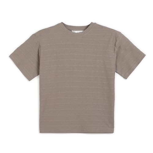 Image of Alan Jones Clothing Boys Oversized T-Shirt with Embossed Stripe Design | Half Sleeve Round Neck Casual Tee for Kids