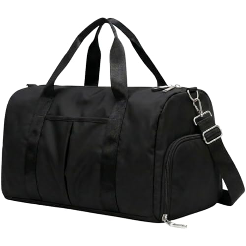Mala de Mao Compacta de Viagem Feminina Funcional com Alca Transversal Bolsa de Viagem em Nylon Resistente com Bolso para Sapatos Ajustavel Leve e Versatil Ideal e Uso Diario (Preto)