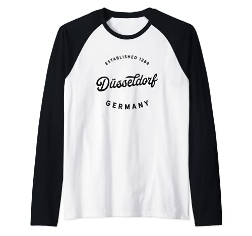 Classic Retro Vintage Düsseldorf Germany 1288 Souvenir Raglan Baseball Tee, Black