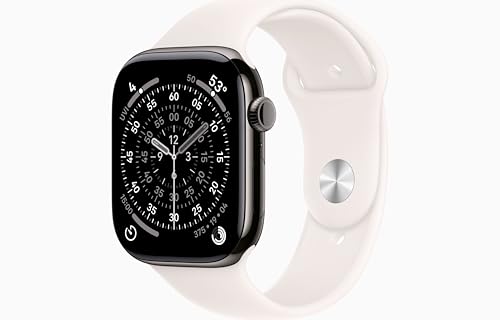 Image of Apple Watch Series 11 [GPS + Cellular, 46mm] Slate Titanium Case with Light Blush Sport Band, S /M (Renewed)
