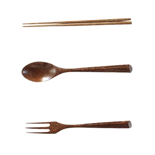 HOUDERCO 3個 木製テーブルウェア 天然木製ノードルフォーク 環境に優しい無塗装カトラリー デザートショップ 家用