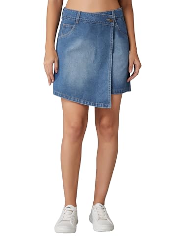 Image of Dolce Crudo Women's Relaxed Fit Mid-Rise Denim Shorts with Adjustable Waist & Frayed Hem