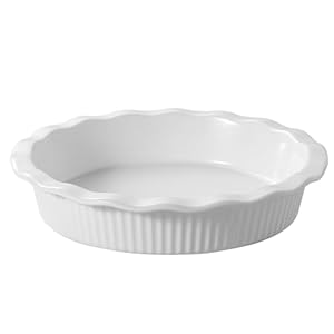DOWAN Pie Pan for Baking, 9 Inch Round Baking Dish for Dinner, 45 Ounce Pie Plate Ceramic Quiche Pan Non-Stick with Deep Fluted Pie Dish for Apple Pies, Pot Pies, Quiches, Tart, Oven Safe Dish, White
