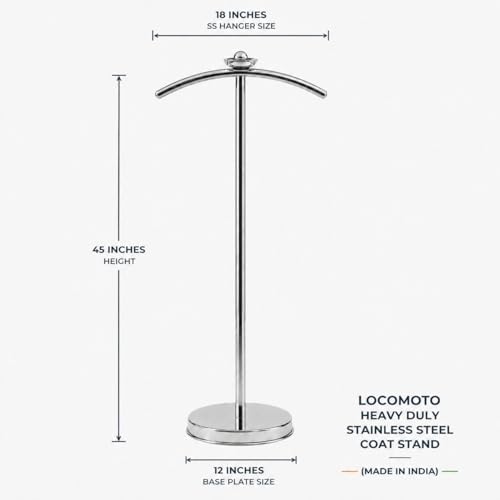 Image of LOCOMOTO Stainless Steel Coat Stand | Heavy Duty Garment Hanger Stand Rack | Cloth Stand for Office, Home, Showroom & Boutique | Rust Proof Durable Coat Hanger Stand (STEEL HANGER)