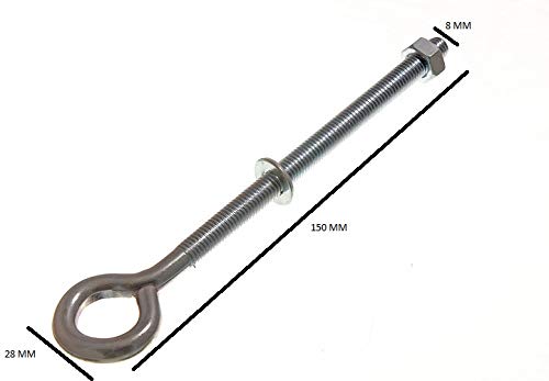 onestopdiy 24 x Eye Bolts with Nuts & WASHERS M8 x 150MM Fully Threaded BZP