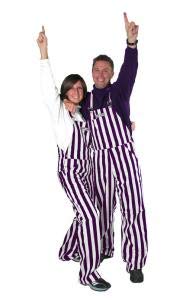 Game Bibs Purple & White Adult Striped Game Day Overalls for Men and Women - Sporting Event and Tailgating Attire
