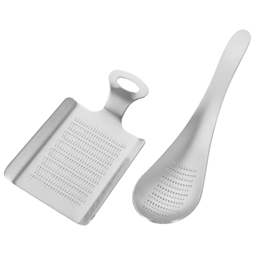 MOLUCKFU Edelstahl Knoblauchspatel Lebensmittel Mahlhilfe 2 Stück Manuell Kompakt Glattes Design für Ingwer Gemüse und Obst Leicht zu Reinigen Küchenwerkzeug für Haushalt...