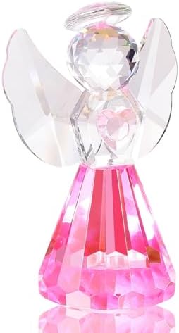 Crystal Pink Guardian Angel with Heart Figurine Gift for Women