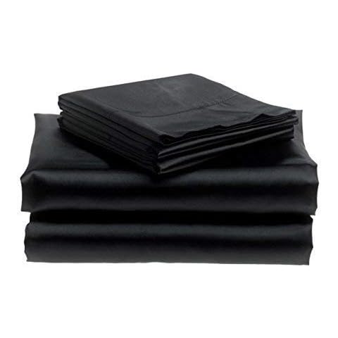 Bedify Bedding 100% Pure Silk Satin Sheet Set 4pcs, Silk Fitted Sheet 15" Deep Pocket Mattress fit,Silk Flat Sheet&Silk Pillowcases Set Soft Silk Sheets|Wrinkle Free Fade Resistant Black,Queen Cover