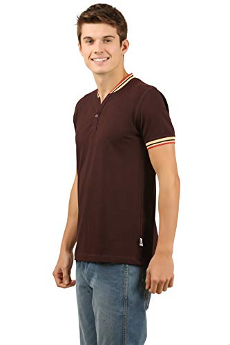 Image of zebu Men's Half Sleeve Cotton Henley Neck Tshirt with bio wash (Pack of 1).