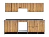 Vente-unique-Cocina Completa - con encimera de 240 cm - Natural y Negro - TRATTORIA