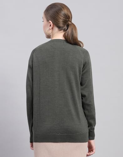 Image of Monte Carlo Womens Solid Blue Round Neck Full Sleeve Cardigan